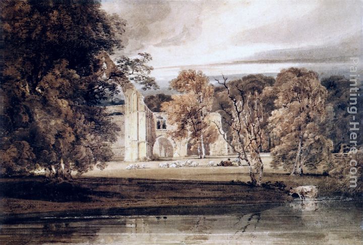 The East End of Bolton Abbey, from across the River Wharfe painting - Thomas Girtin The East End of Bolton Abbey, from across the River Wharfe art painting